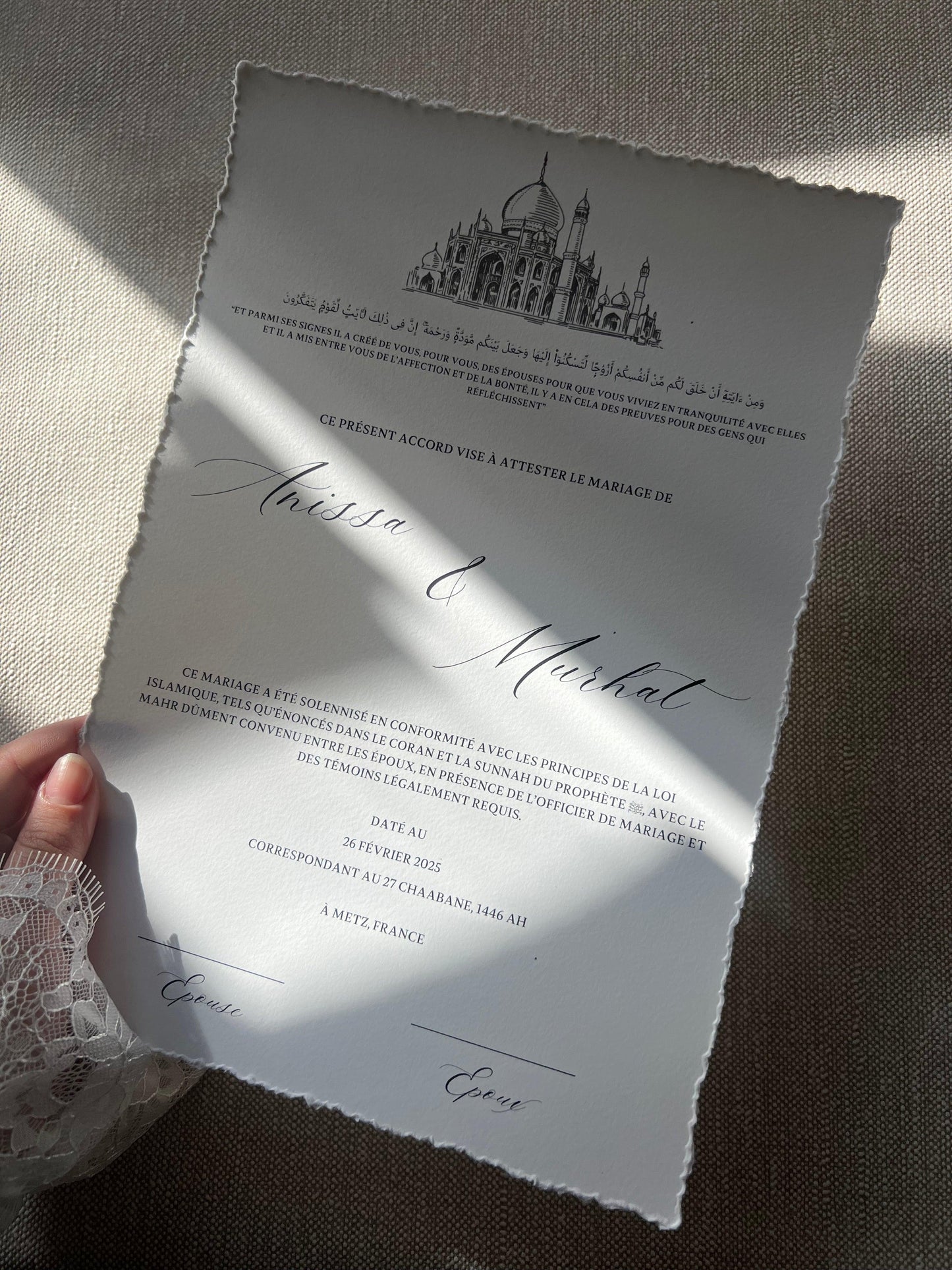 Certificat de Mariage Religieux "NILUFER"