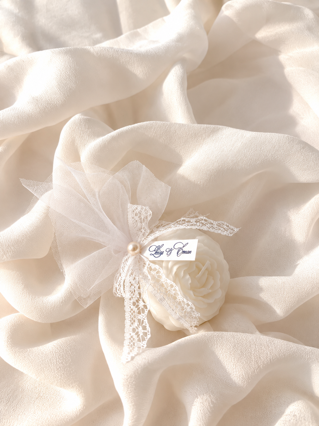 Bougie Pivoine avec tulle - Cadeaux invités