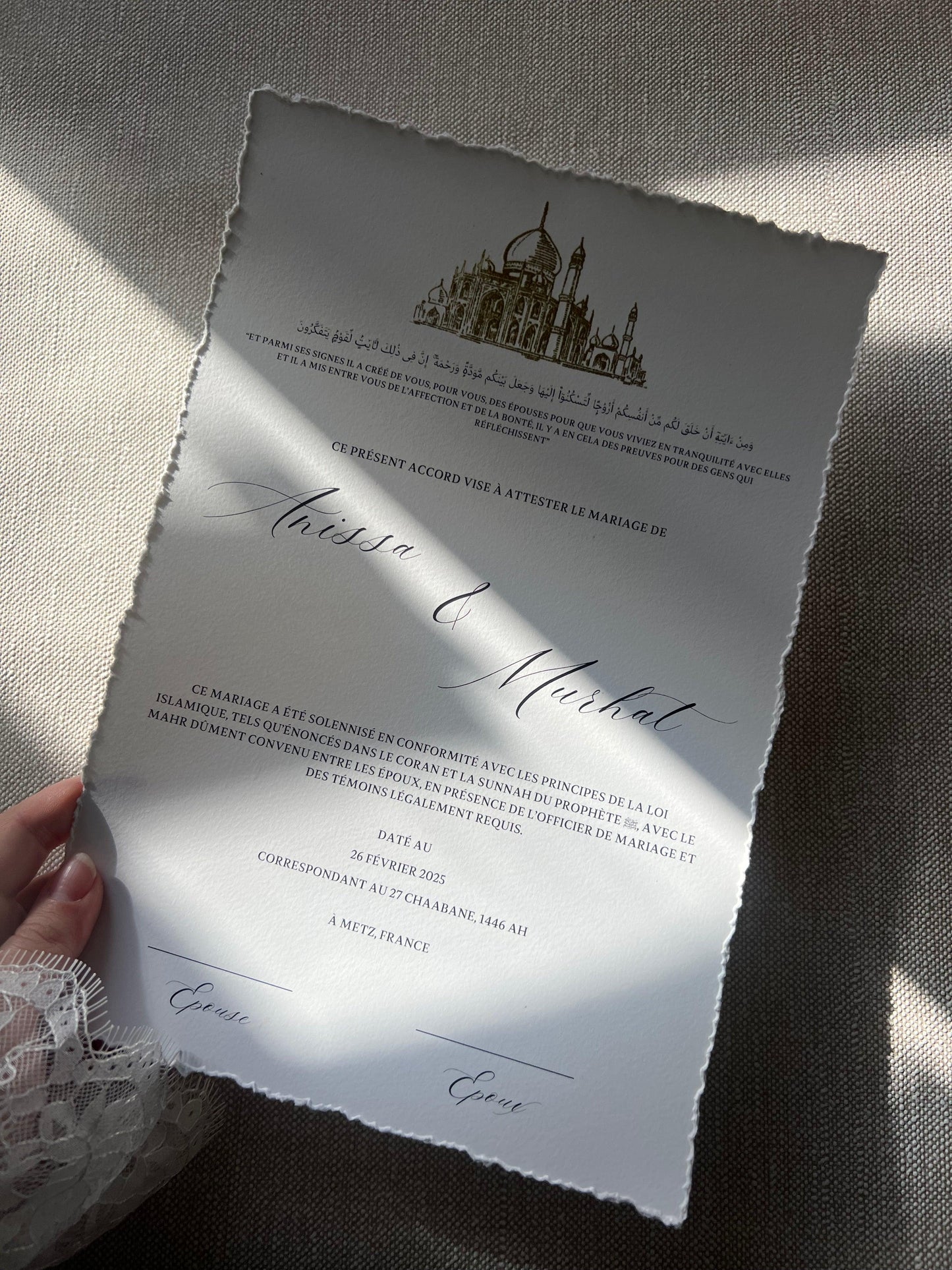 Certificat de Mariage Religieux "NILUFER"