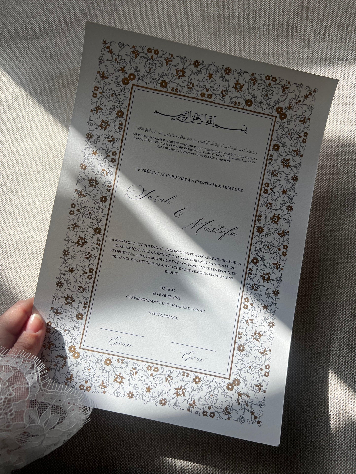 Certificat de Mariage Religieux "ZENITH"