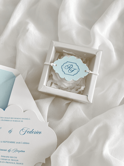 Bougie Pivoine & Boîte monogramme "RACHEL" - Cadeaux invités