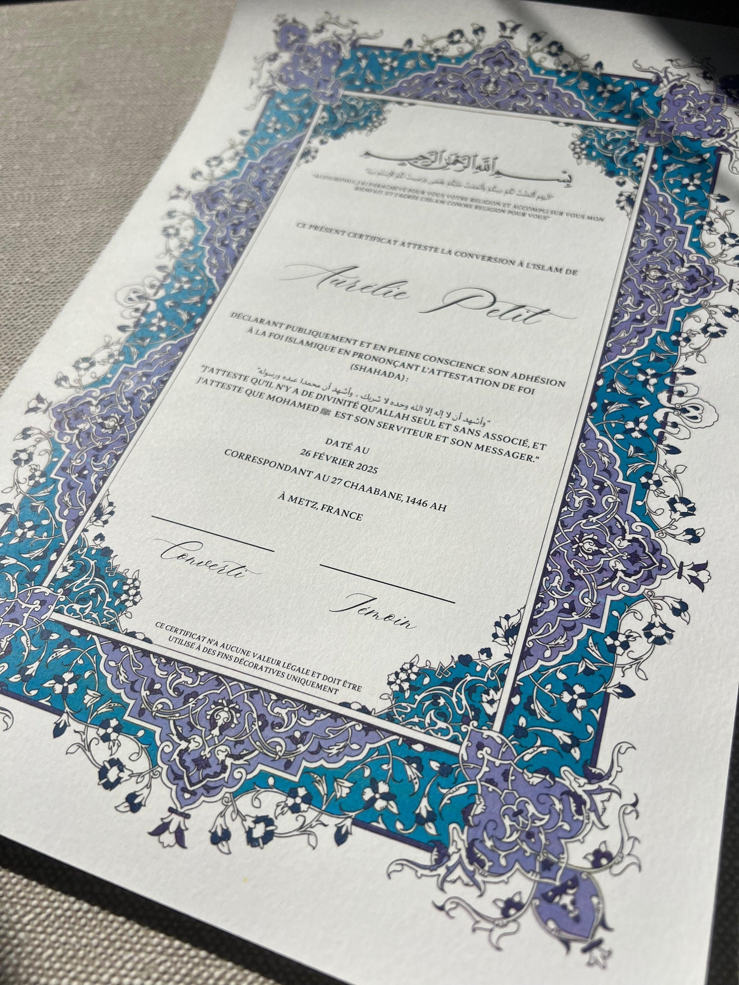 Certificat de conversion islamique "SAMAH"