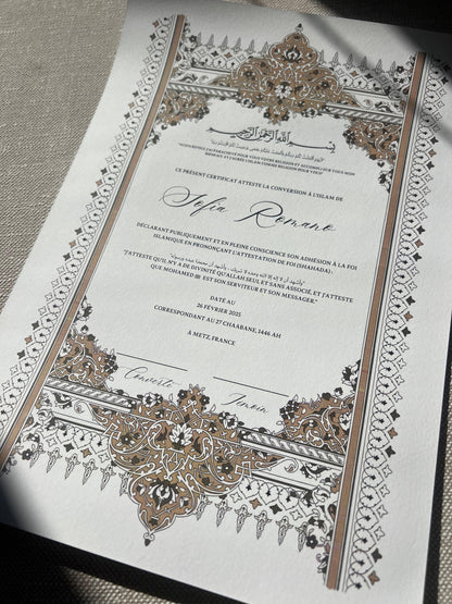 Certificat de conversion islamique "VERSAILLES"