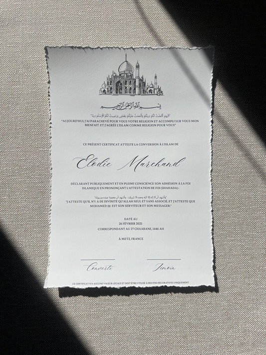 Certificat de conversion islamique "NILUFER"