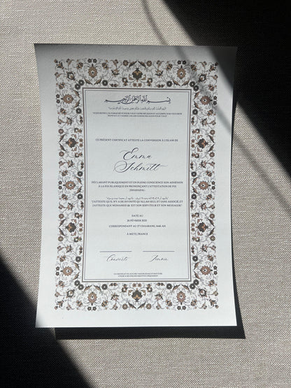 Certificat de conversion islamique "ZENITH"