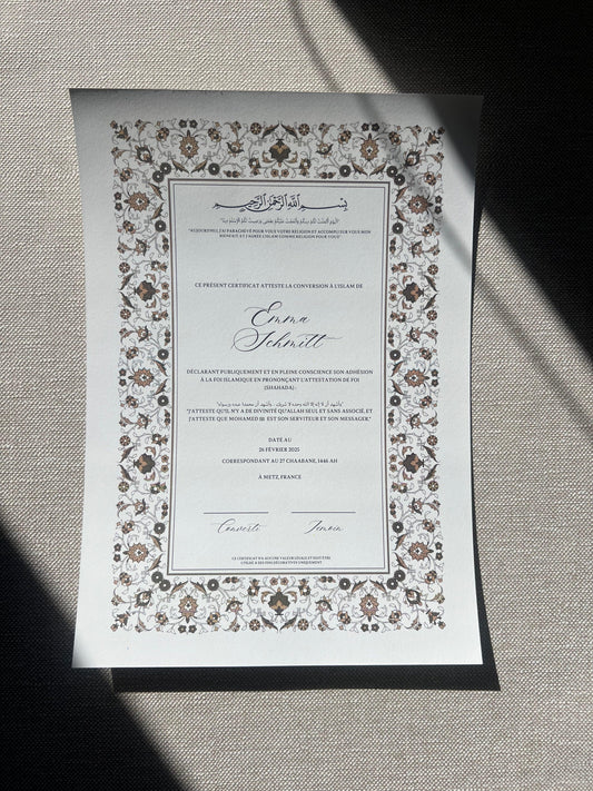 Certificat de conversion islamique "ZENITH"