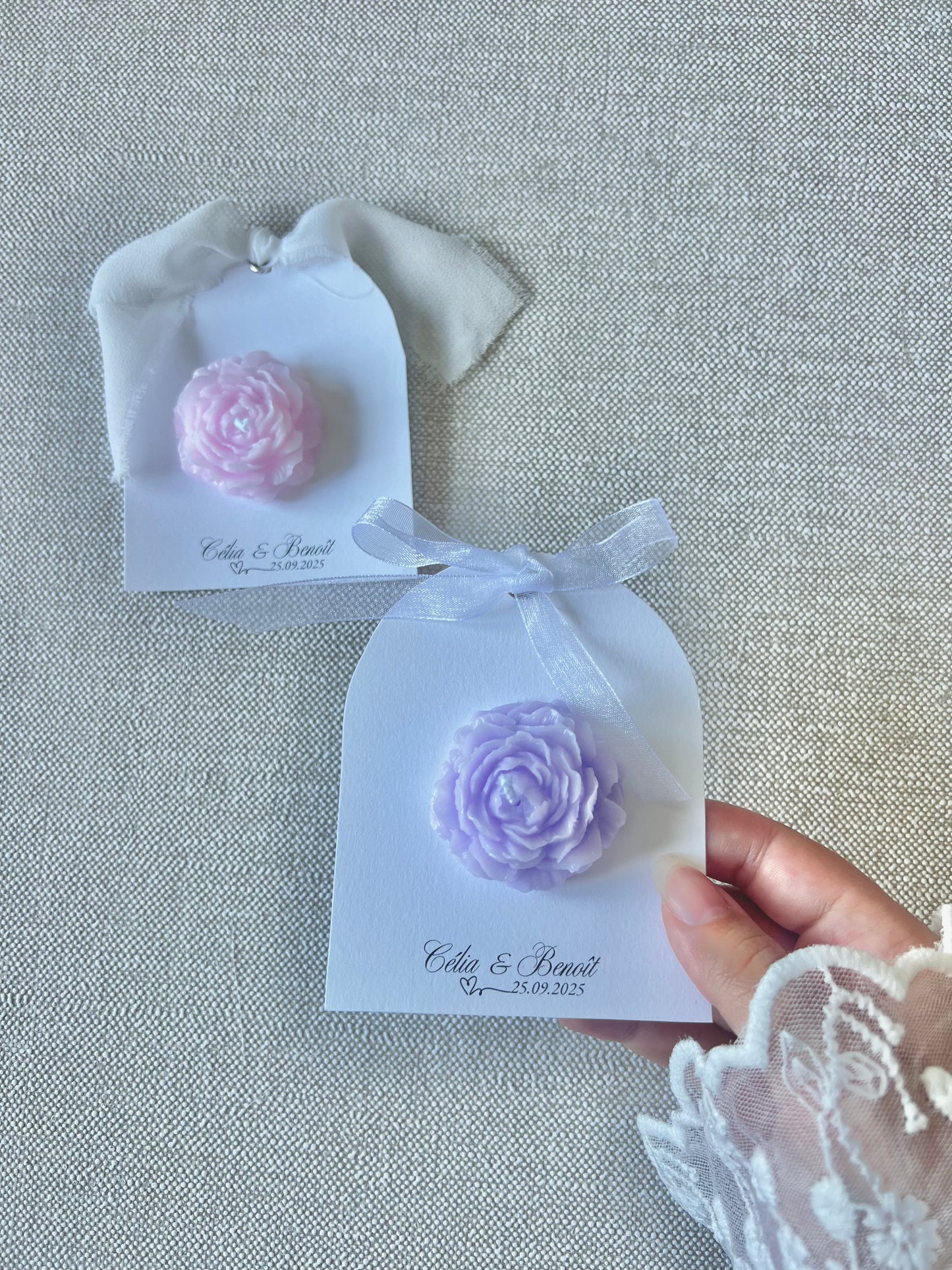 Carte avec Bougie "Pivoine" - Cadeaux invités