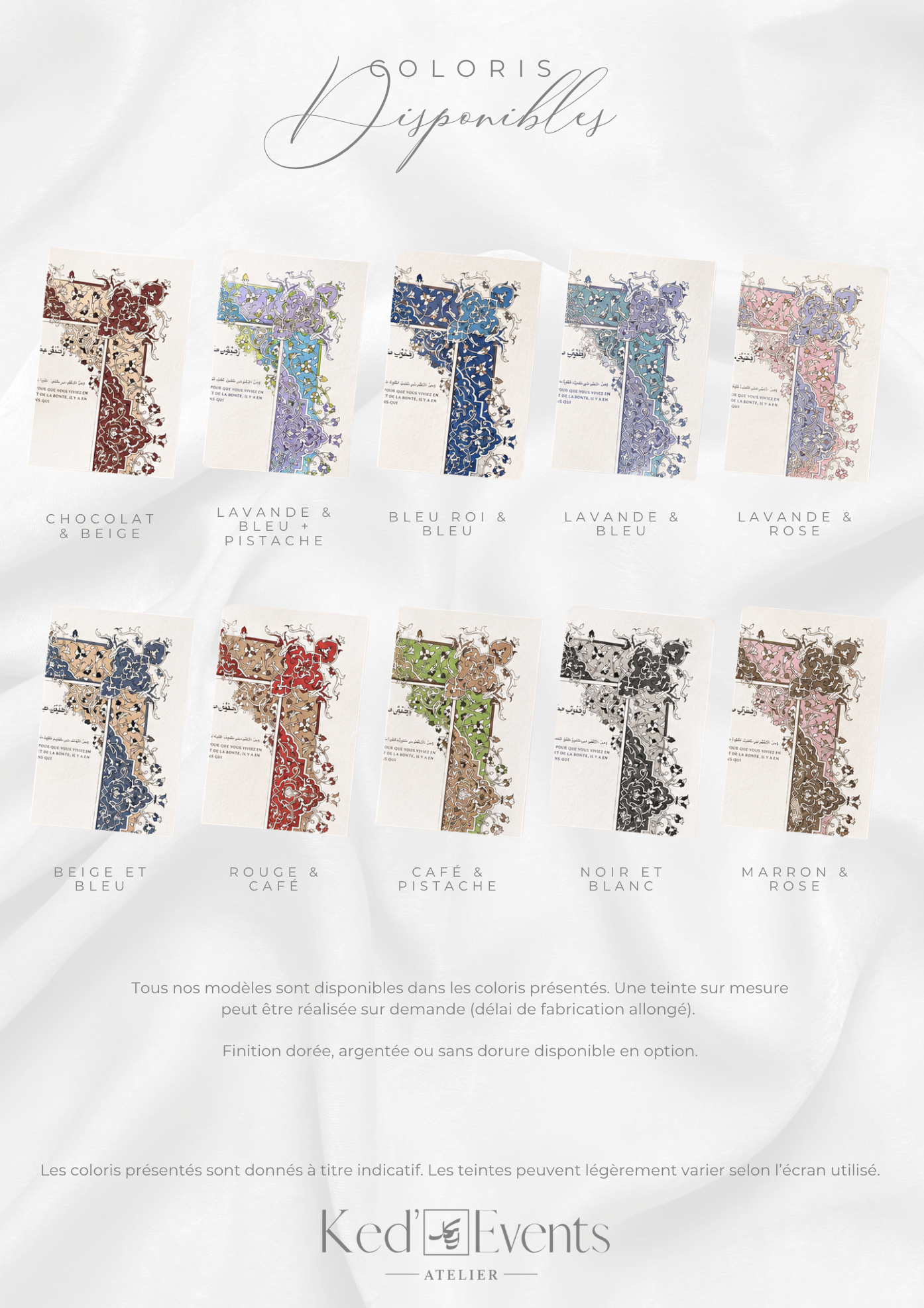 Certificat de mariage religieux personnalisé Collection SAMAH au format A4 sur papier premium 300 g/m², disponible en 10 coloris et entièrement personnalisable.