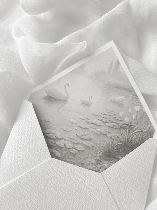 Enveloppe de mariage personnalisée Collection ESSENTIELLE, format standard, disponible avec ou sans liner intérieur personnalisé.